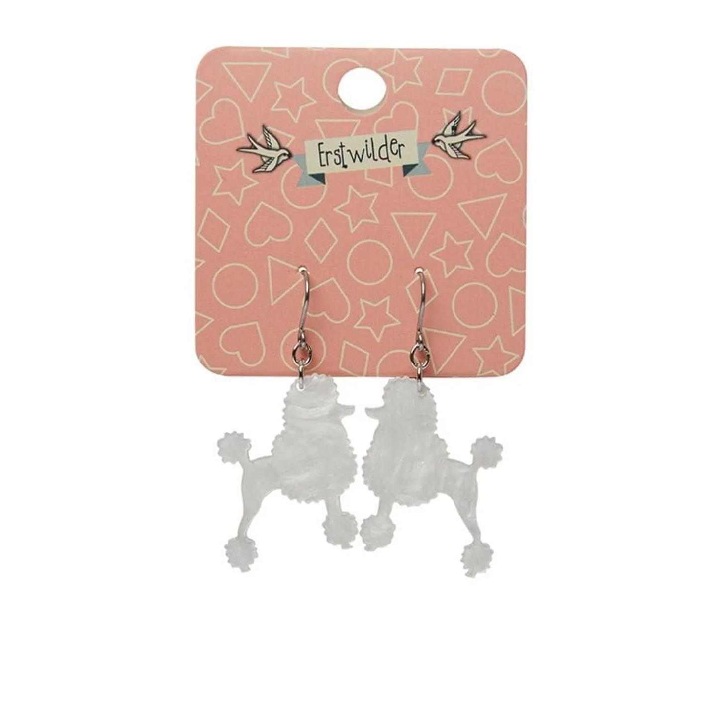 Poodle Ripple Hook Drop Earrings - White