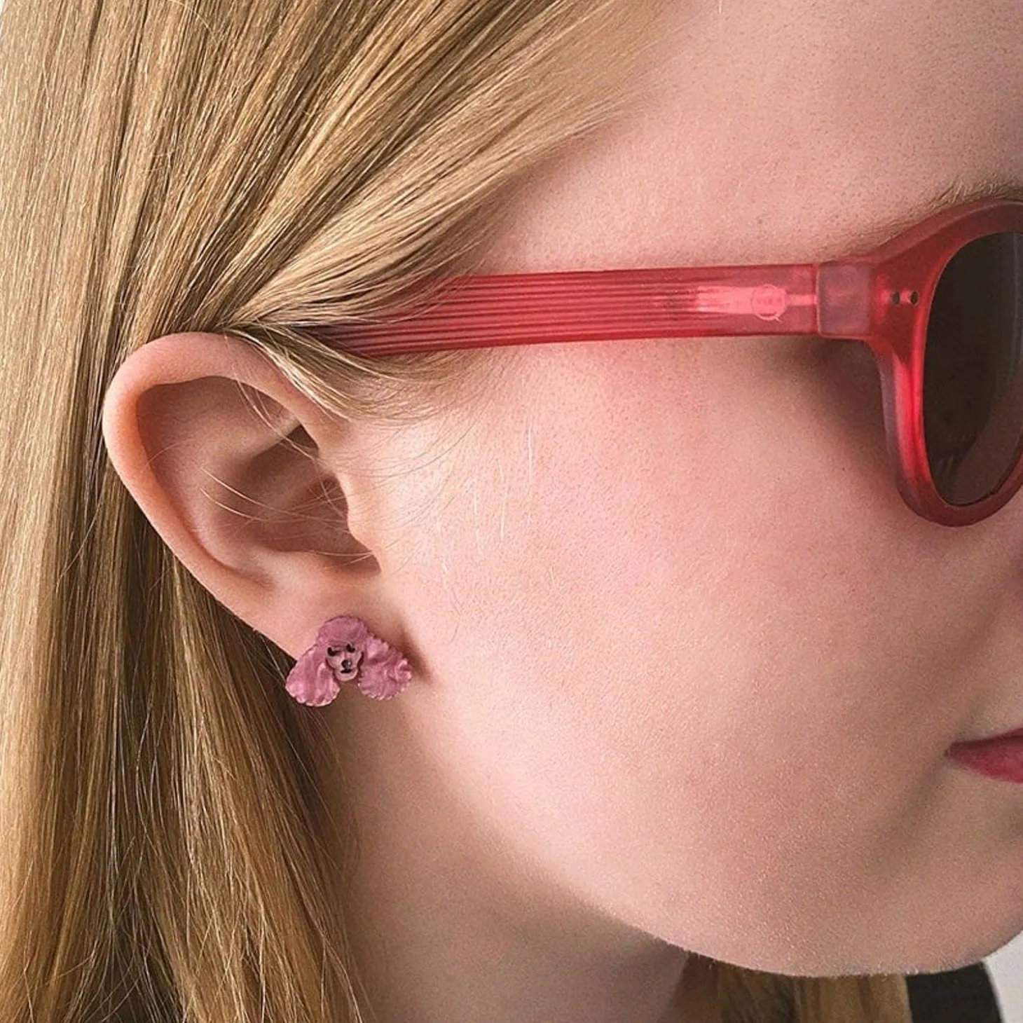Poodle Ripple Stud Earrings - Pink