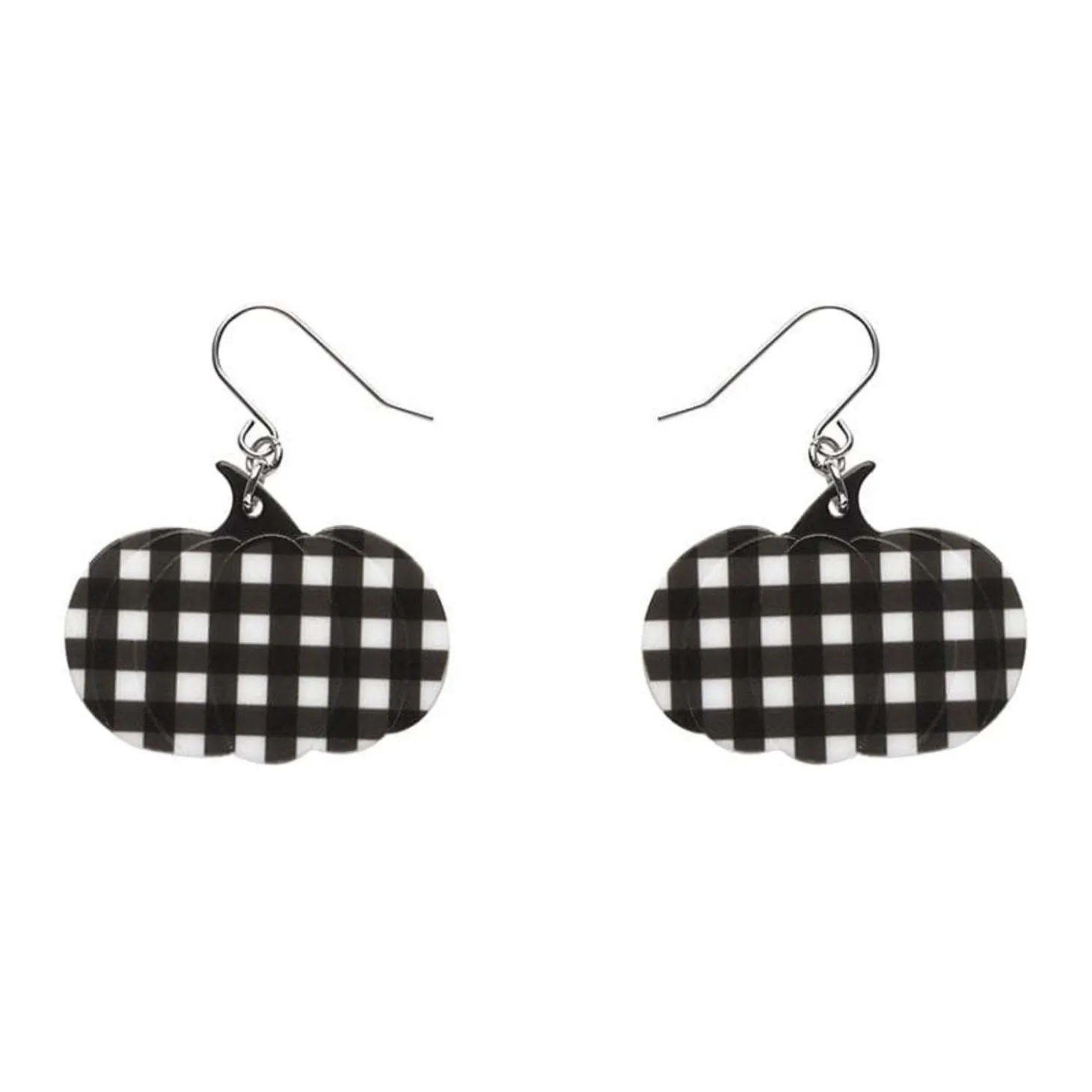 Pumpkin Gingham Drop Earrings - Black