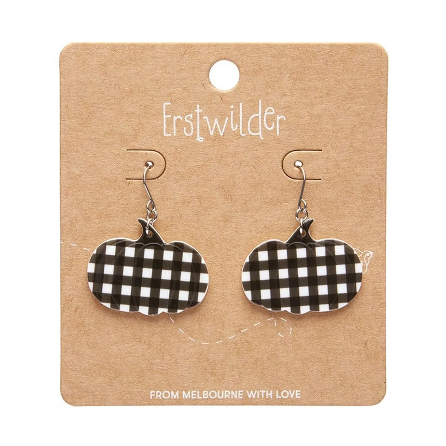 Pumpkin Gingham Drop Earrings - Black