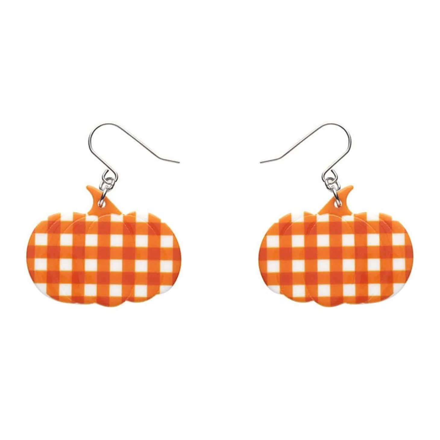 Pumpkin Gingham Drop Earrings - Orange