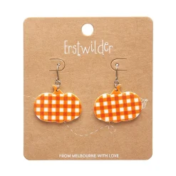 Pumpkin Gingham Drop Earrings - Orange