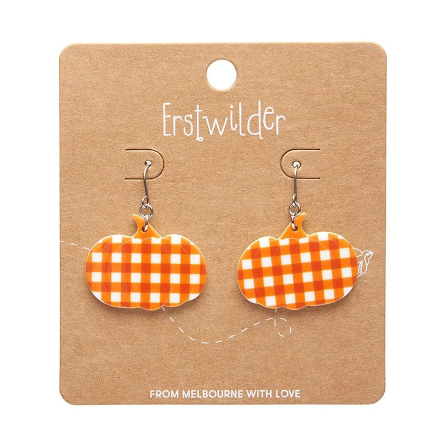 Pumpkin Gingham Drop Earrings - Orange