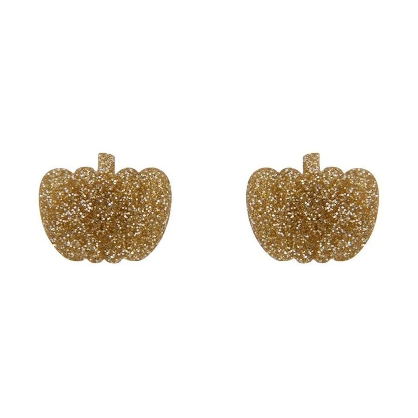 Pumpkin Glitter Resin Stud Earrings - Gold