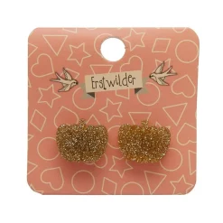 Pumpkin Glitter Resin Stud Earrings - Gold