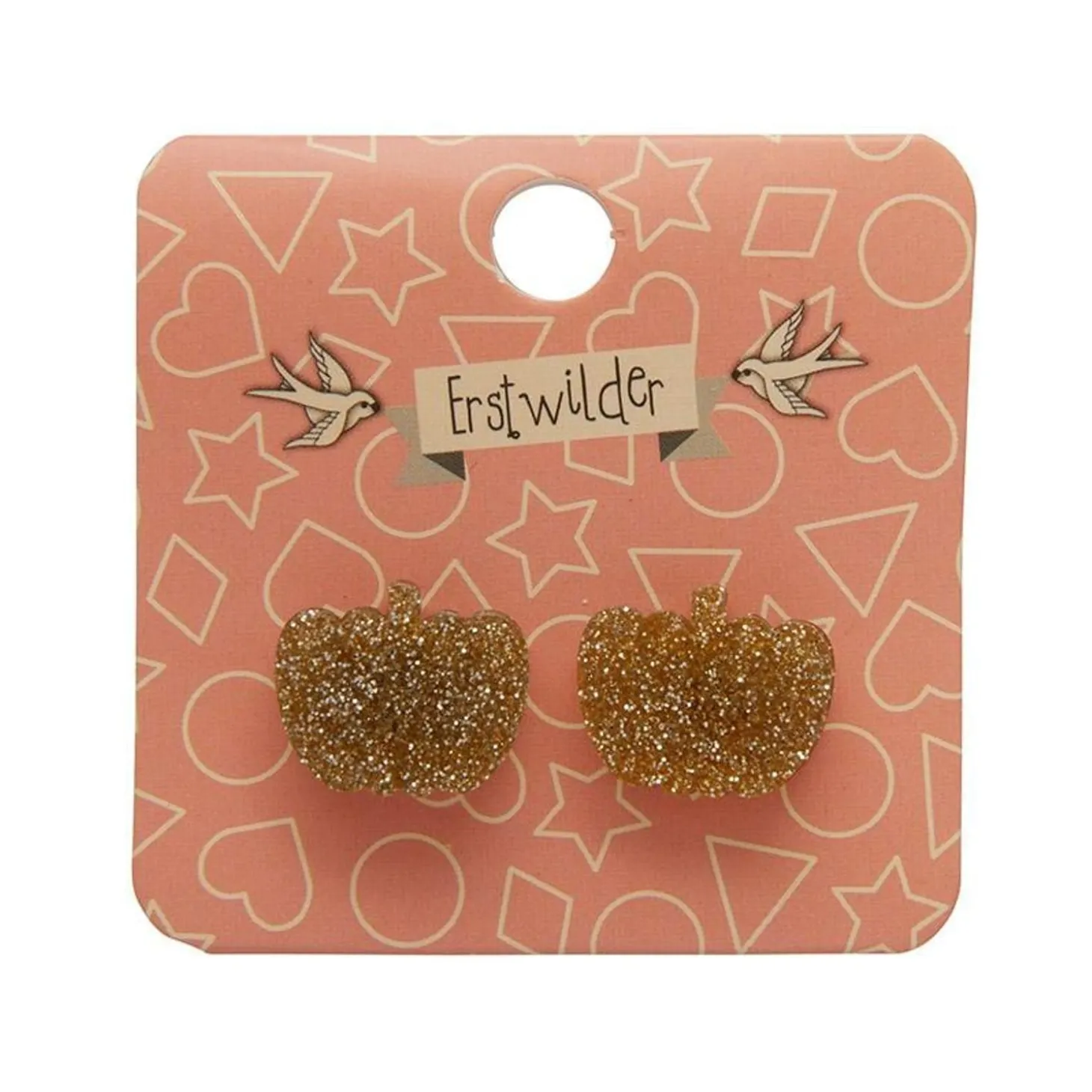Pumpkin Glitter Resin Stud Earrings - Gold