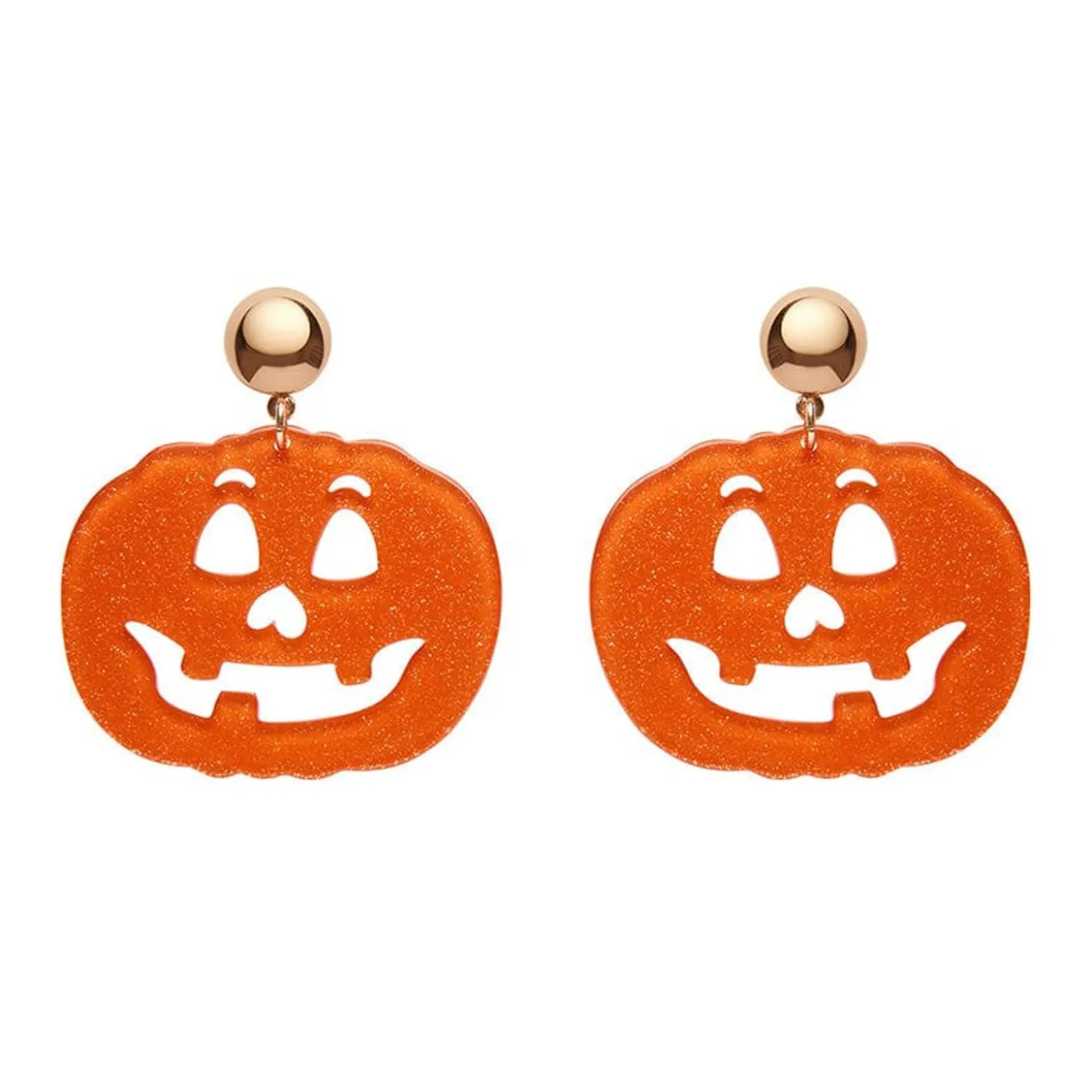 Pumpkin Glitter Statement Earrings - Orange
