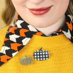 Pumpkin Patch Mini Brooch Set - Gold & Black Gingham