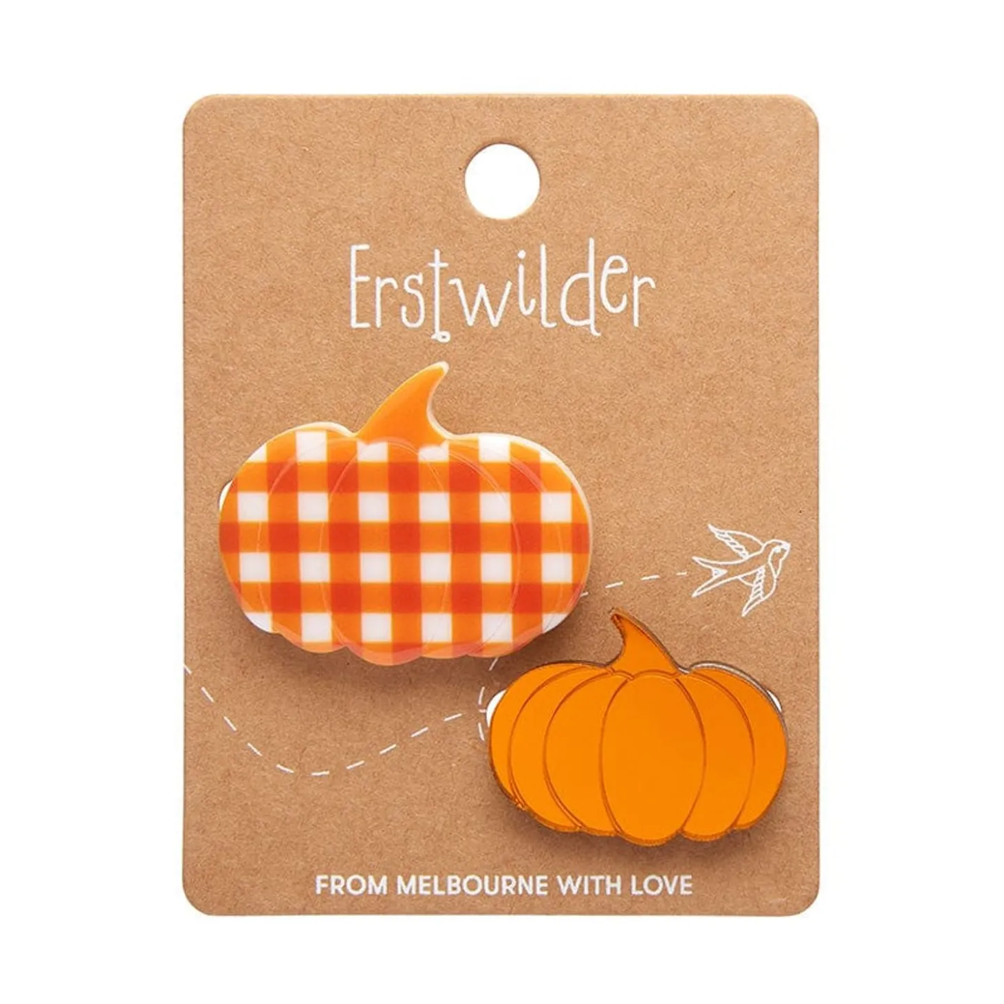 Pumpkin Patch Mini Brooch Set - Orange & Orange Gingham