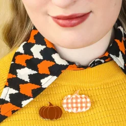 Pumpkin Patch Mini Brooch Set - Orange & Orange Gingham