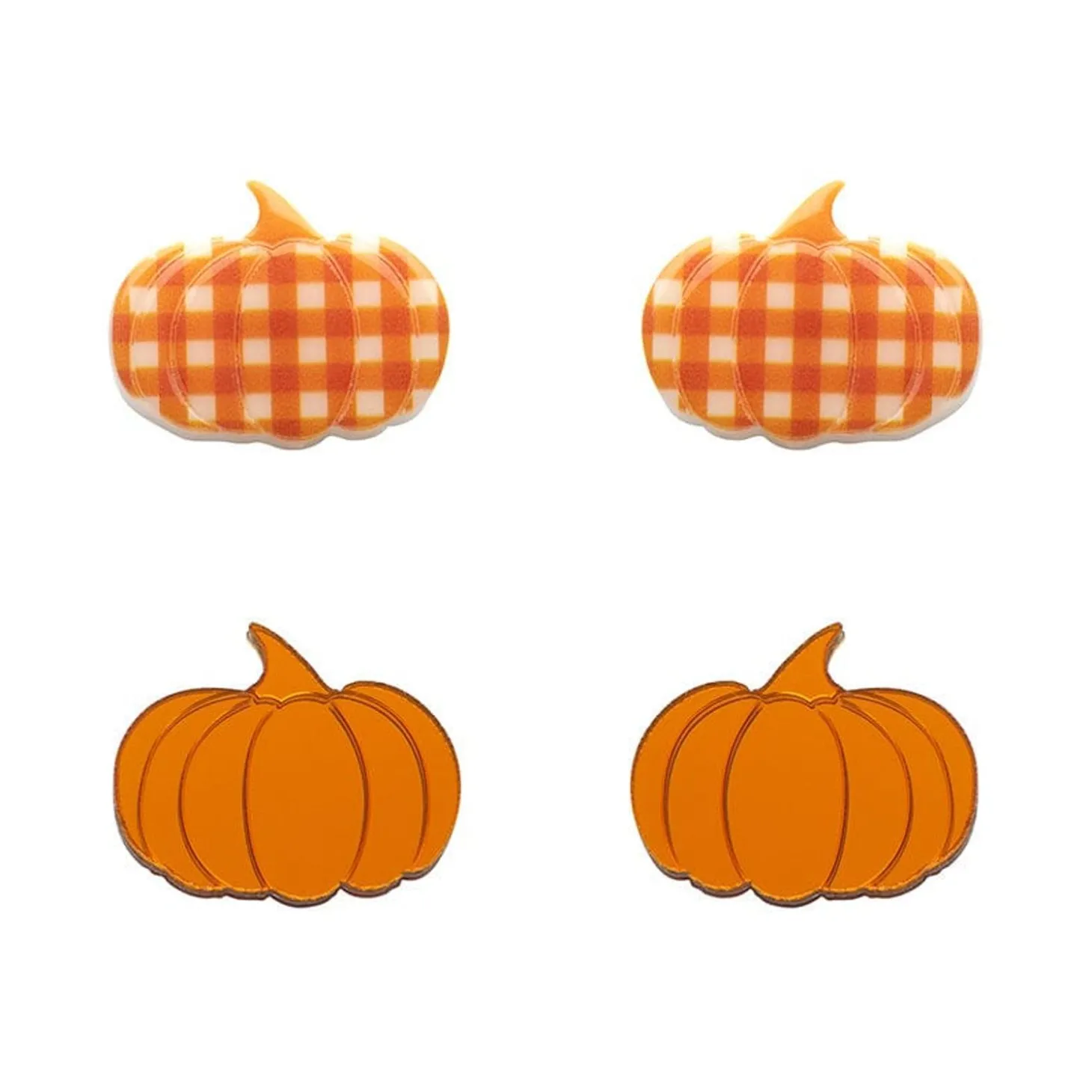 Pumpkin Patch Stud Earrings Set - Orange & Orange Gingham