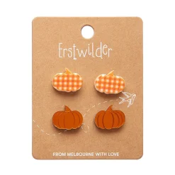 Pumpkin Patch Stud Earrings Set - Orange & Orange Gingham