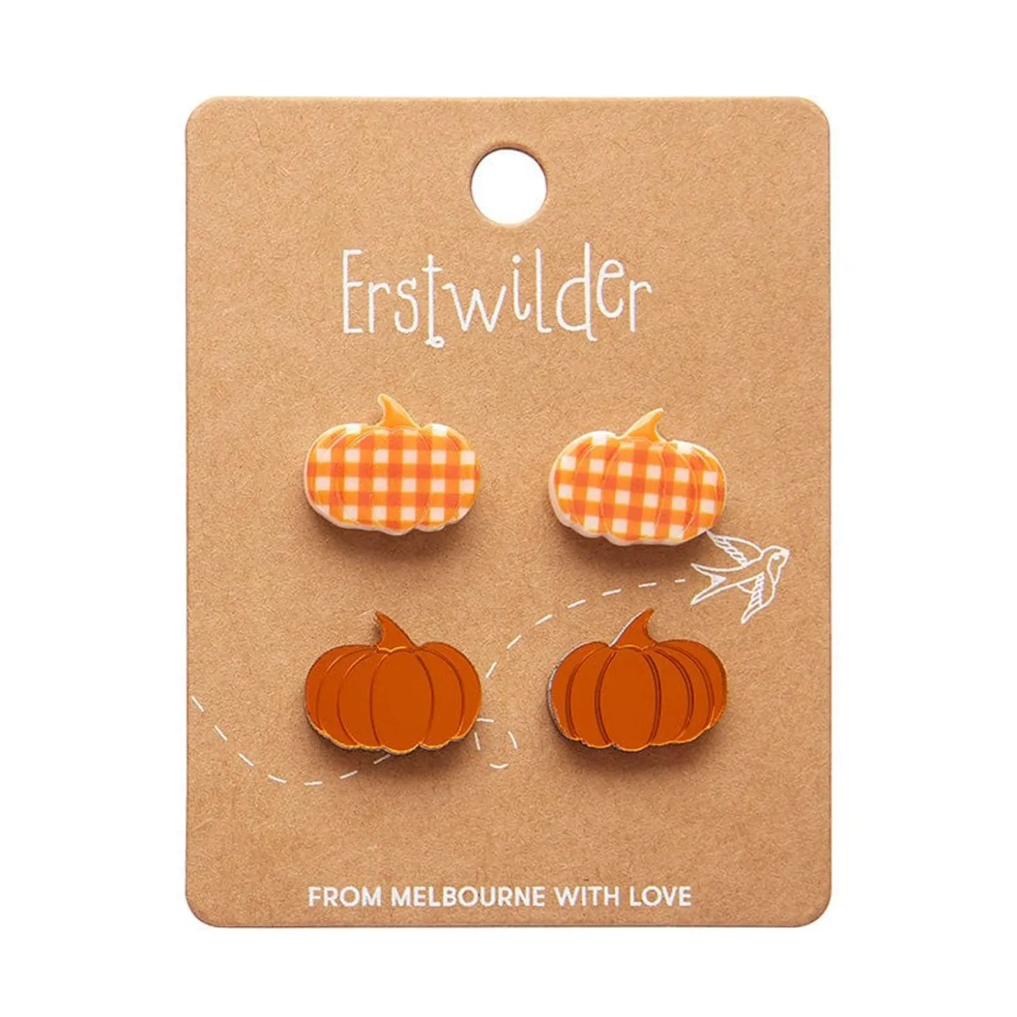 Pumpkin Patch Stud Earrings Set - Orange & Orange Gingham