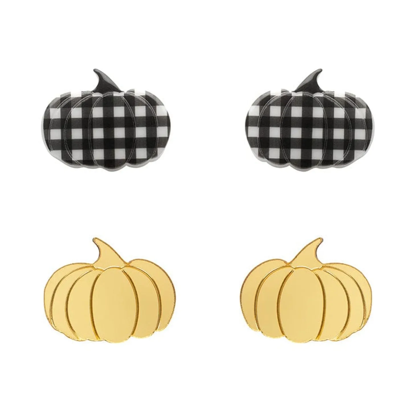 Pumpkin Patch Stud Earrings Set - Gold & Black Gingham
