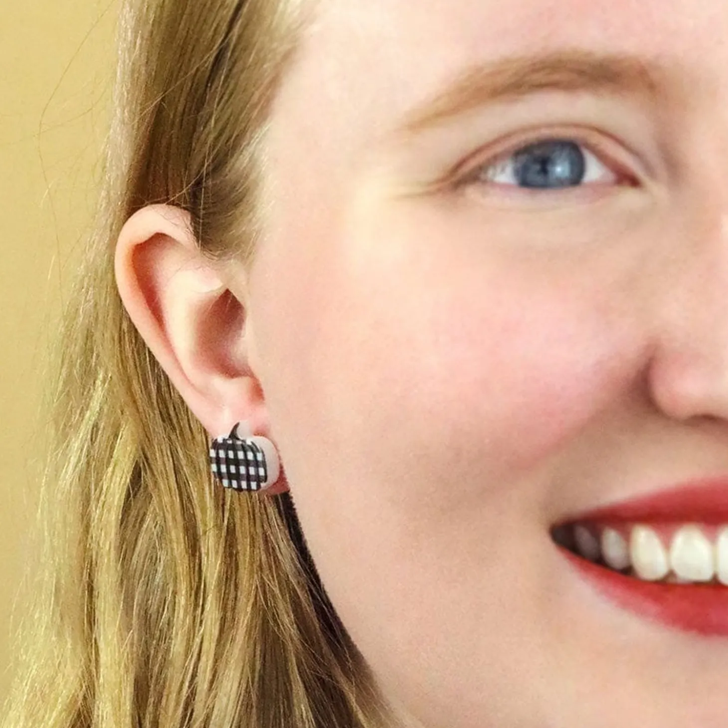 Pumpkin Patch Stud Earrings Set - Gold & Black Gingham