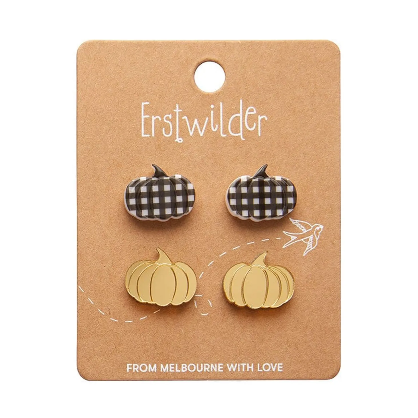 Pumpkin Patch Stud Earrings Set - Gold & Black Gingham