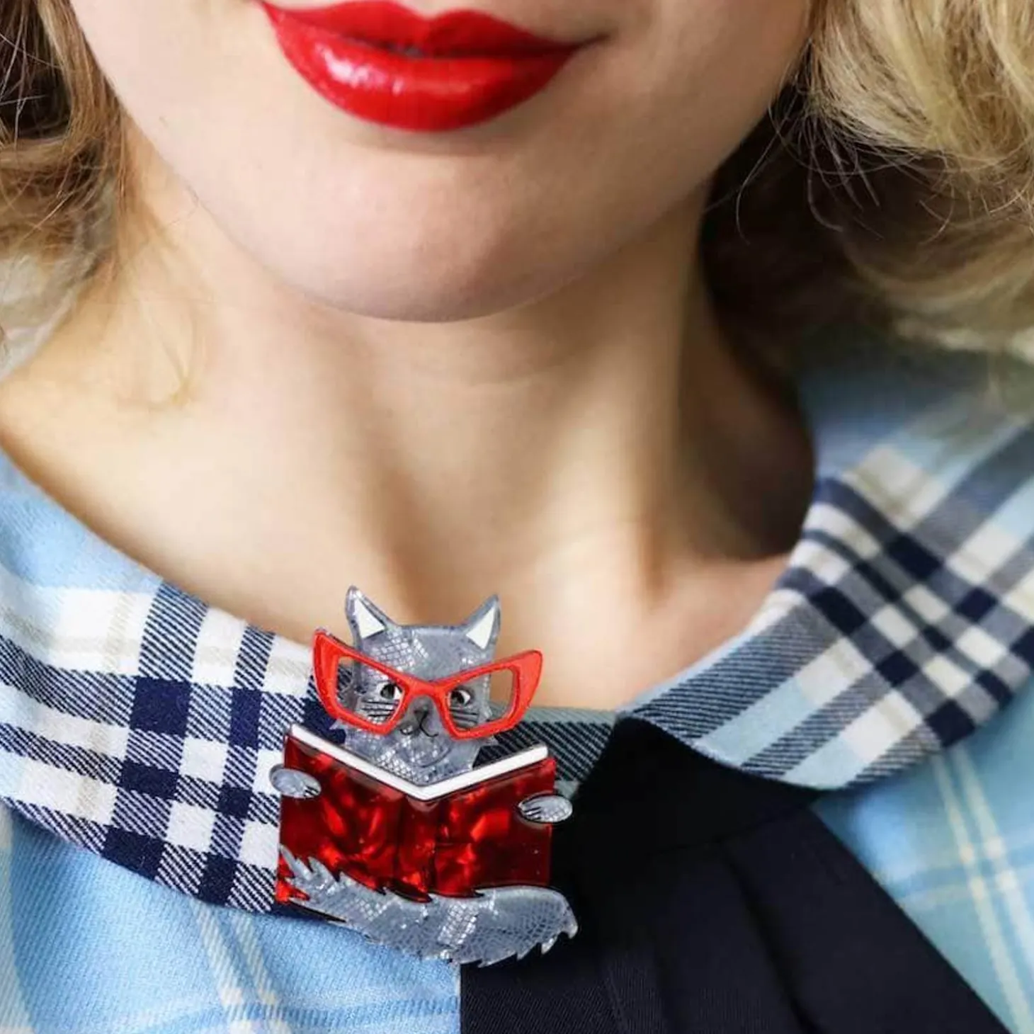 Puss In Books Brooch