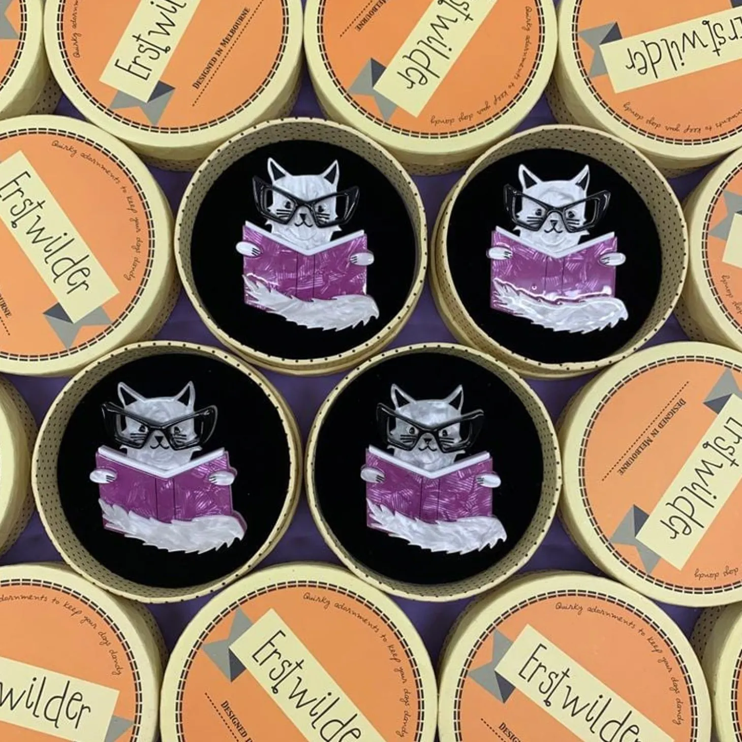 Puss In Books Brooch
