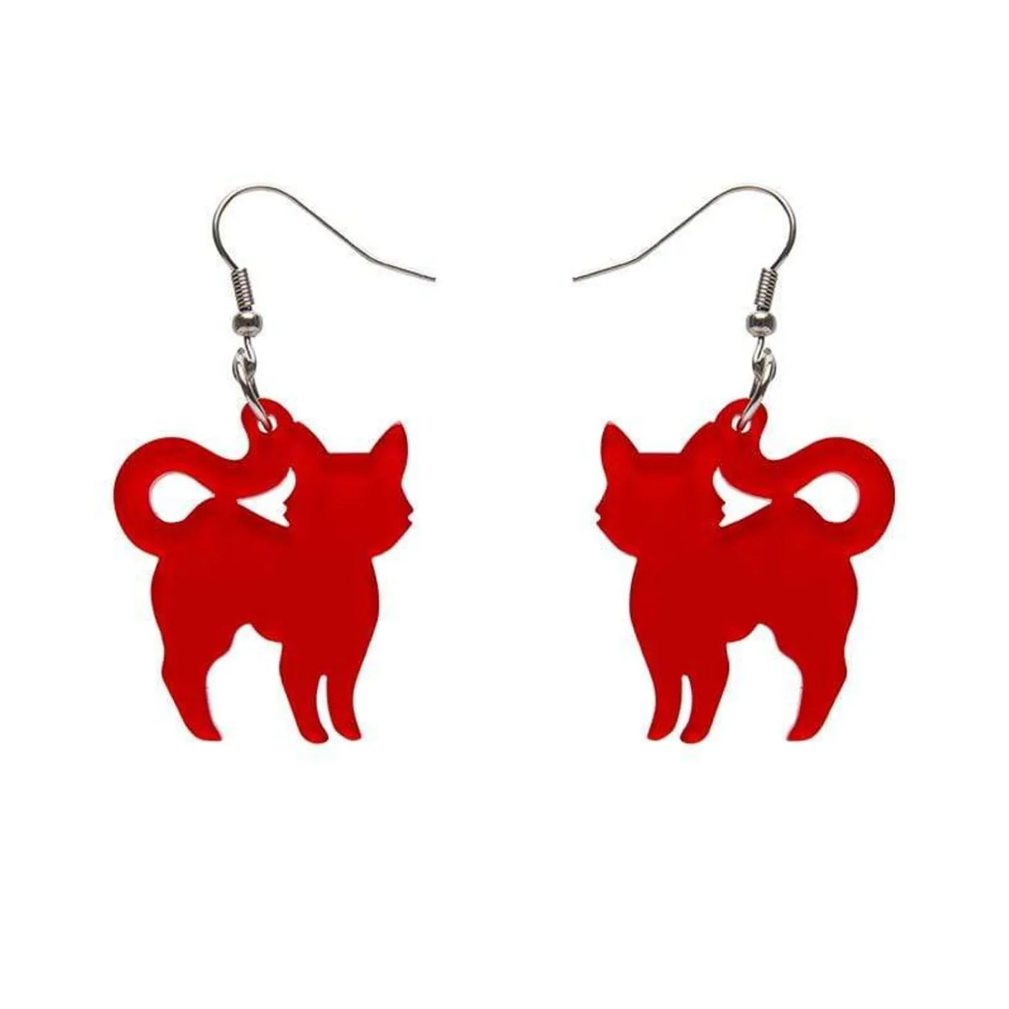 Pussy Cat Bubble Resin Drop Earrings - Red
