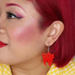 Pussy Cat Bubble Resin Drop Earrings - Red