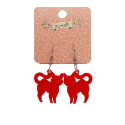 Pussy Cat Bubble Resin Drop Earrings - Red
