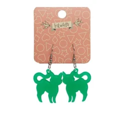 Pussy Cat Bubble Resin Drop Earrings - Green