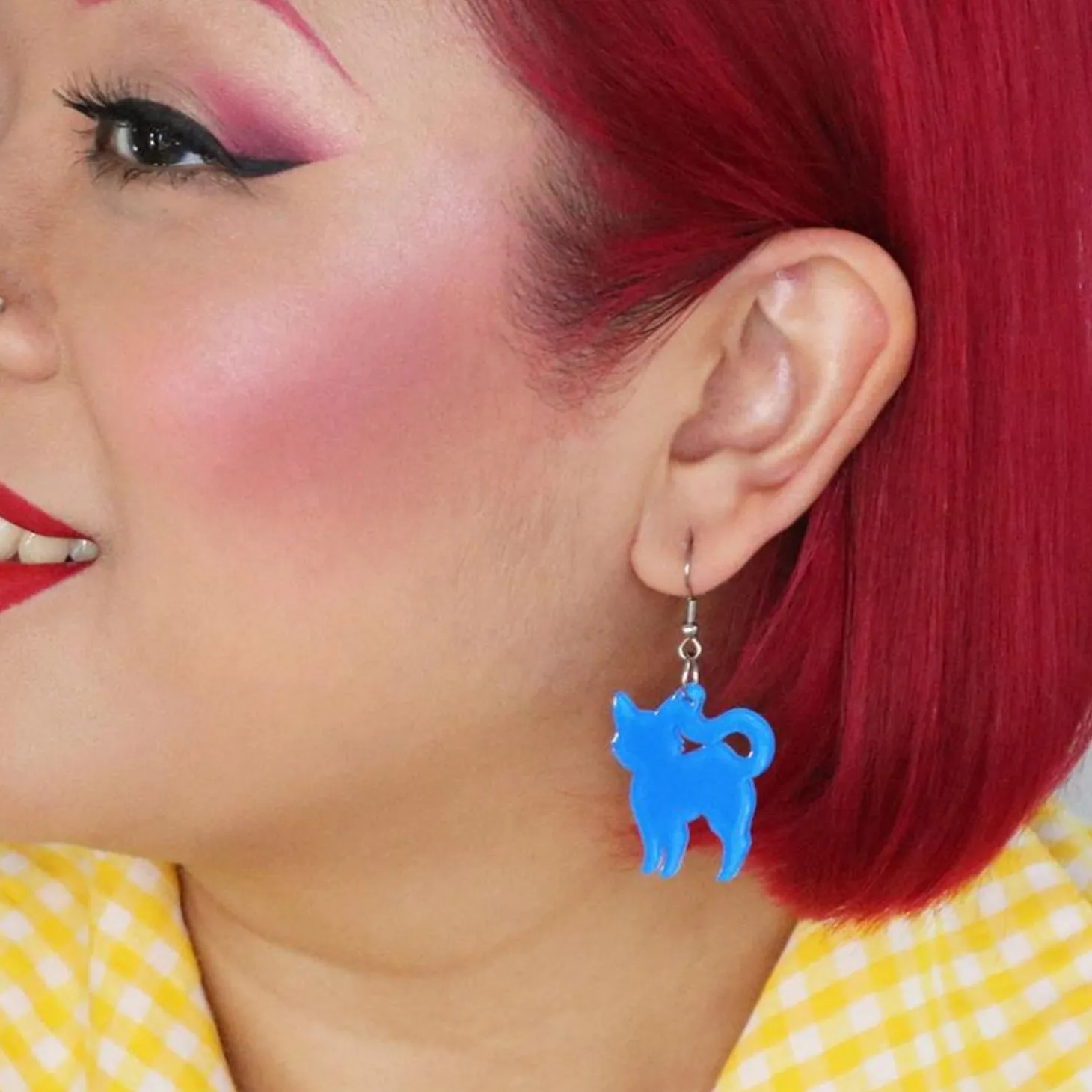 Pussy Cat Bubble Resin Drop Earrings - Blue