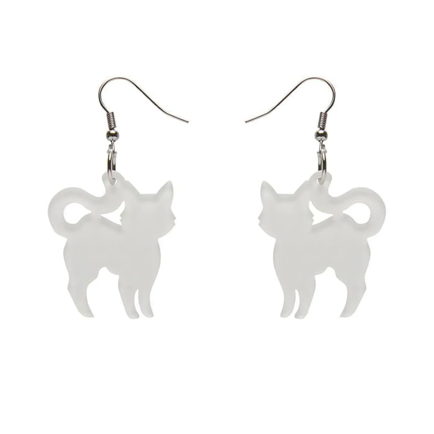 Pussy Cat Bubble Resin Drop Earrings - White