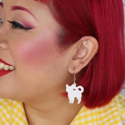 Pussy Cat Bubble Resin Drop Earrings - White