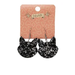 Solid Cat Head Chunky Glitter Resin Drop Earrings - Silver