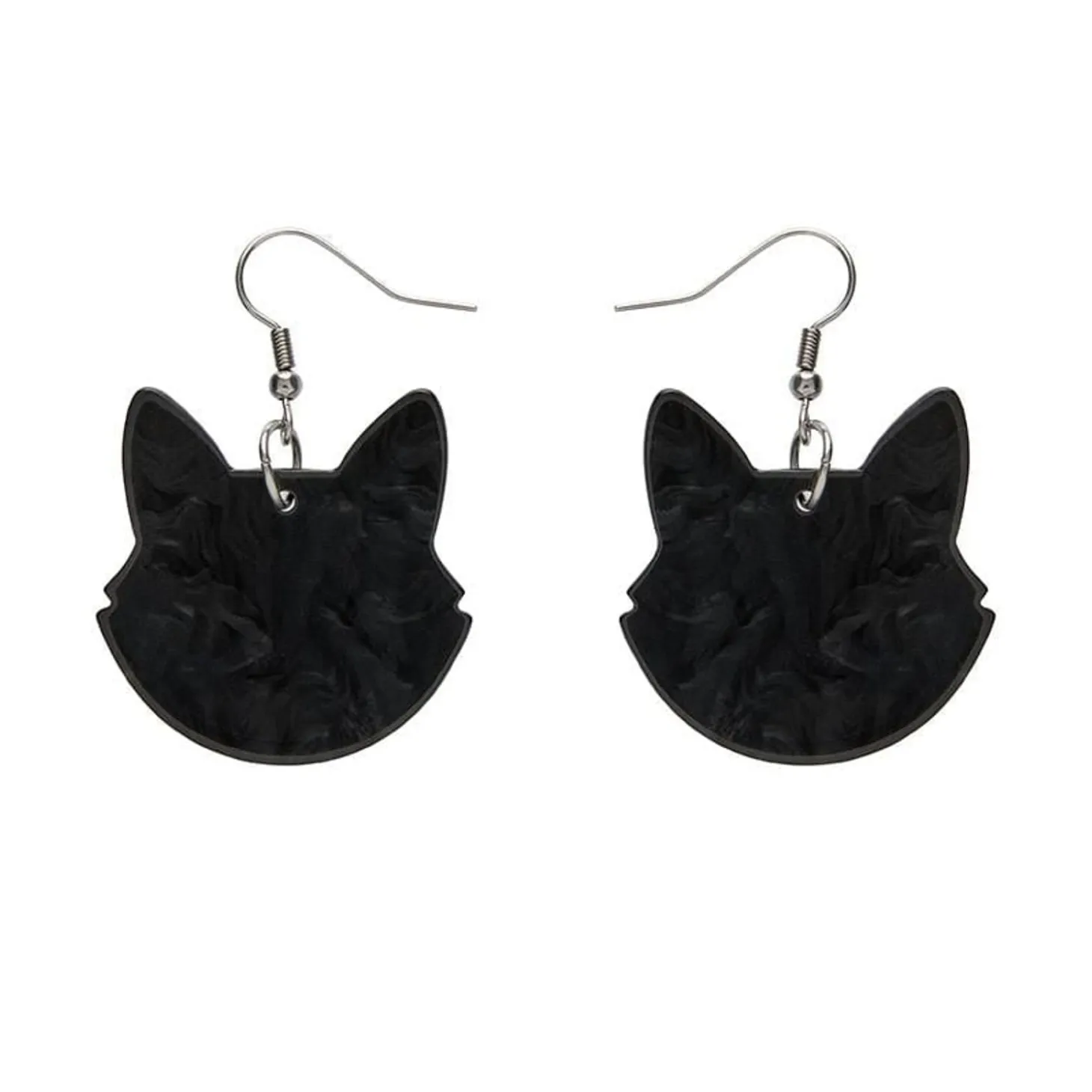 Solid Cat Head Ripple Resin Drop Earrings - Black