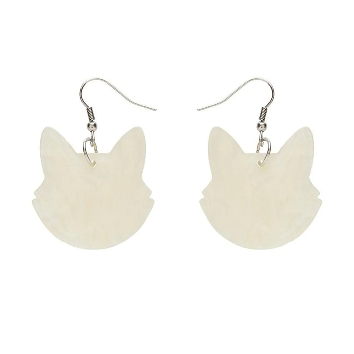 Solid Cat Head Ripple Resin Drop Earrings - White