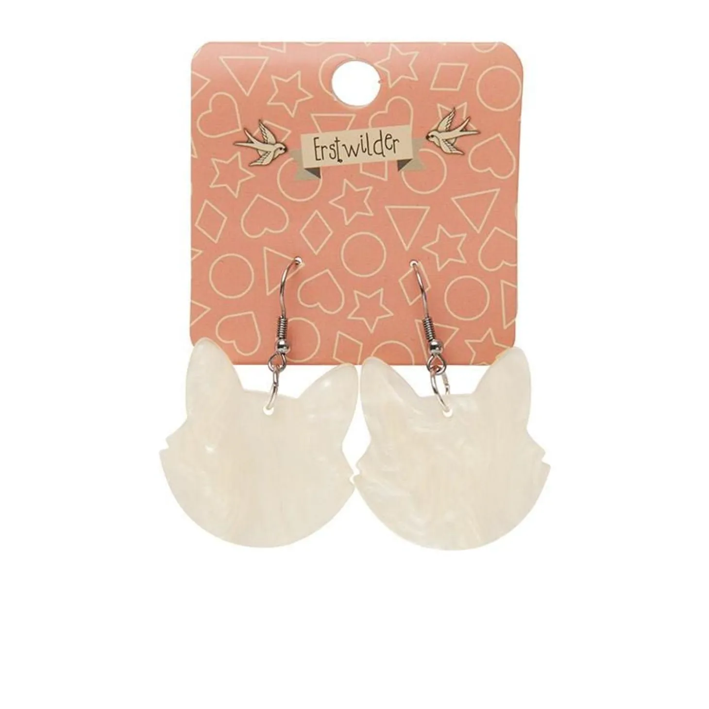 Solid Cat Head Ripple Resin Drop Earrings - White