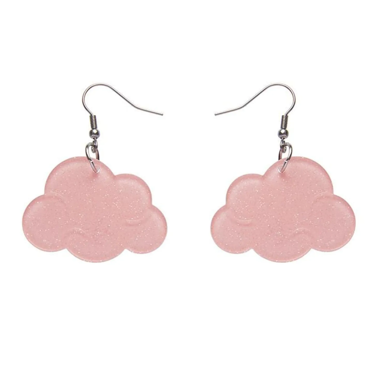 Solid Cloud Glitter Resin Drop Earrings - Pink