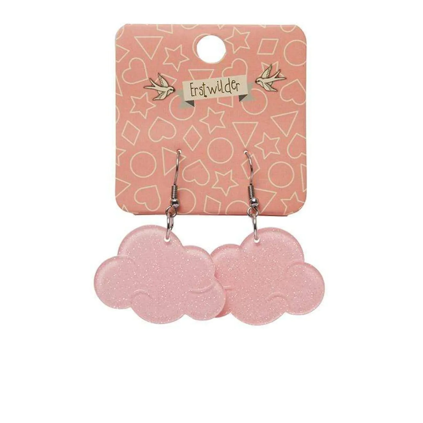 Solid Cloud Glitter Resin Drop Earrings - Pink
