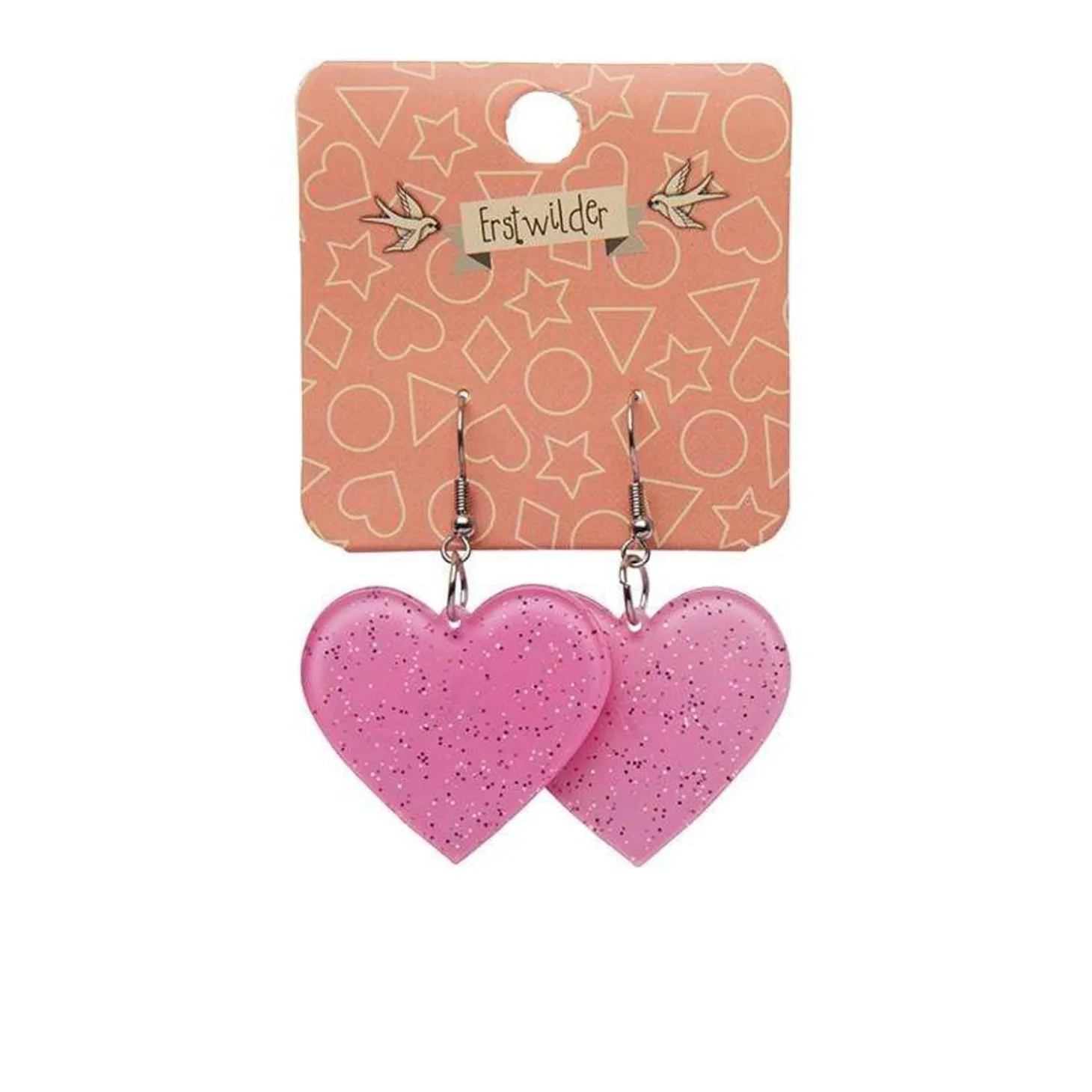 Solid Heart Glitter Resin Drop Earrings - Pink