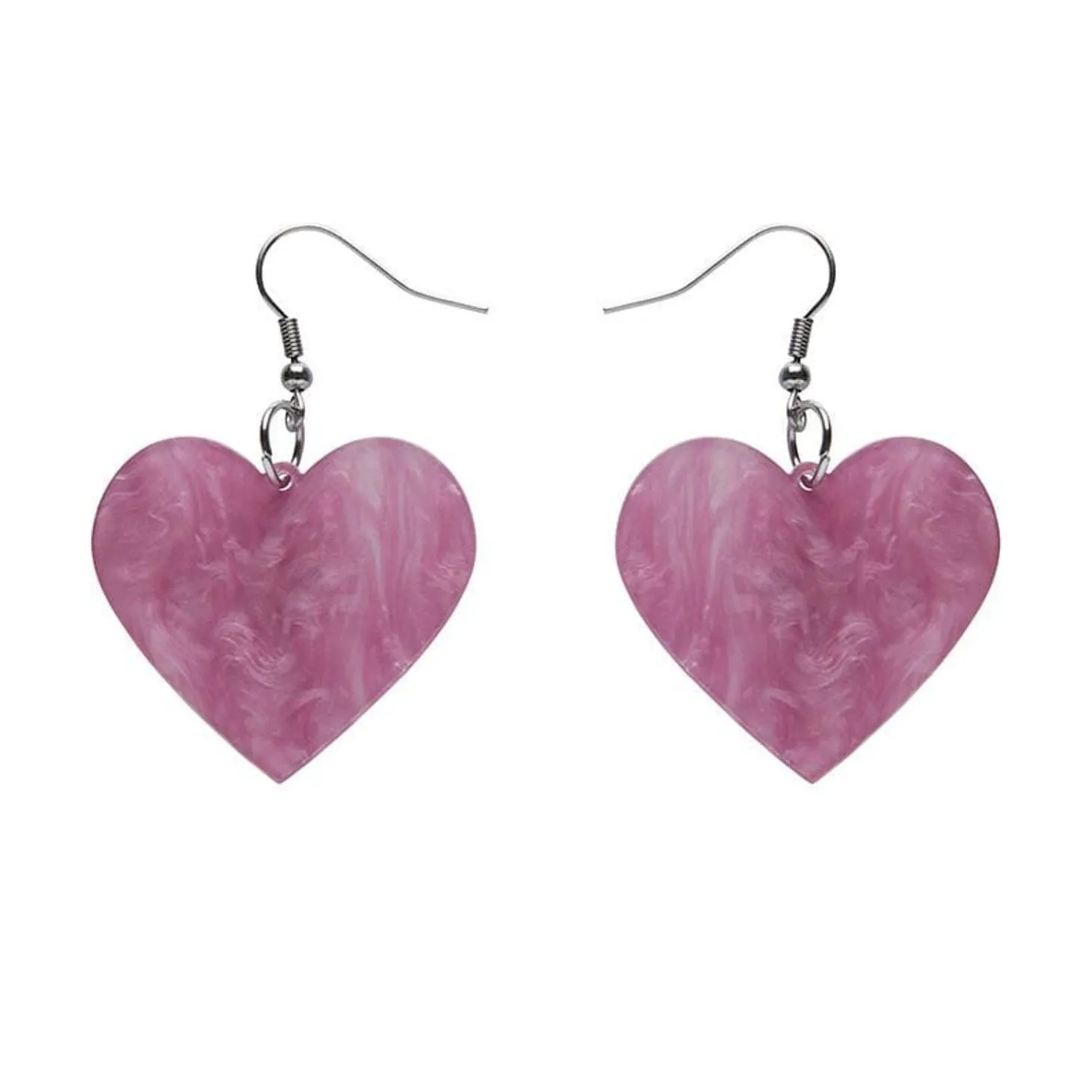 Solid Heart Ripple Resin Drop Earrings - Mauve