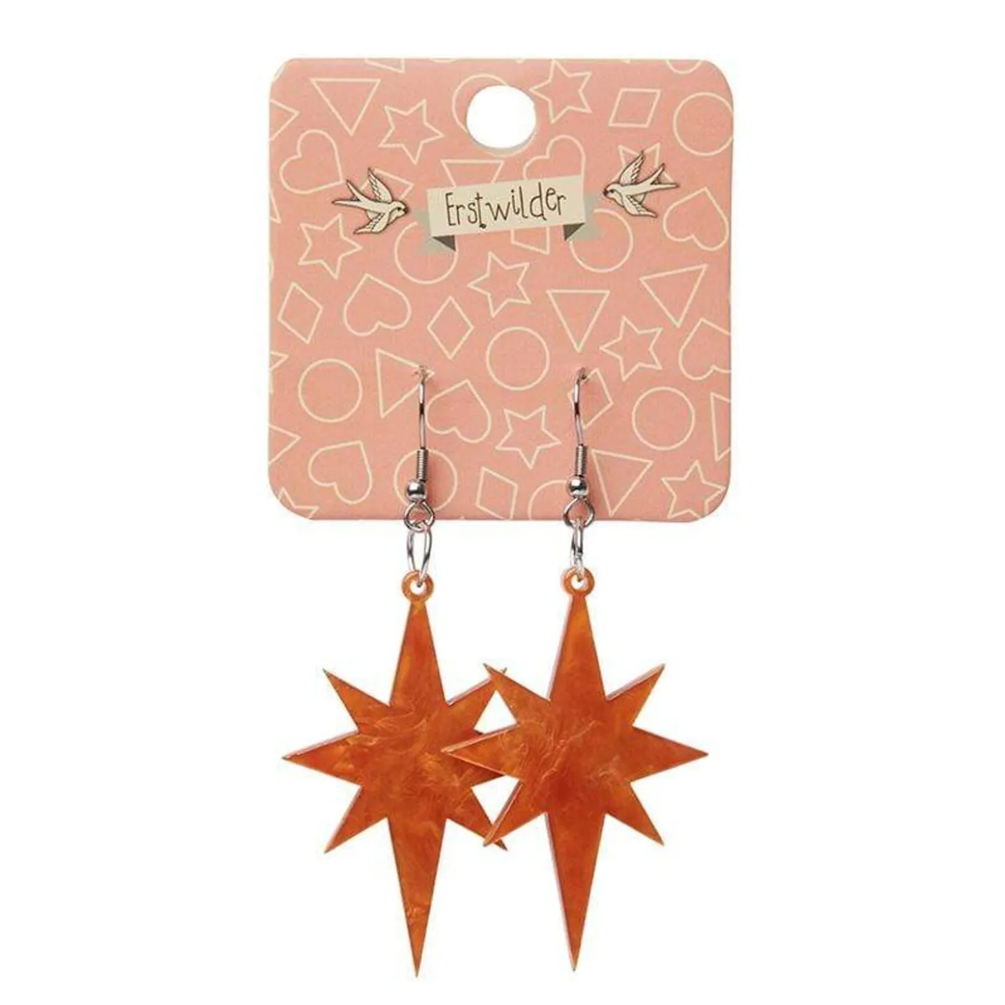 Starburst Ripple Resin Drop Earrings - Orange