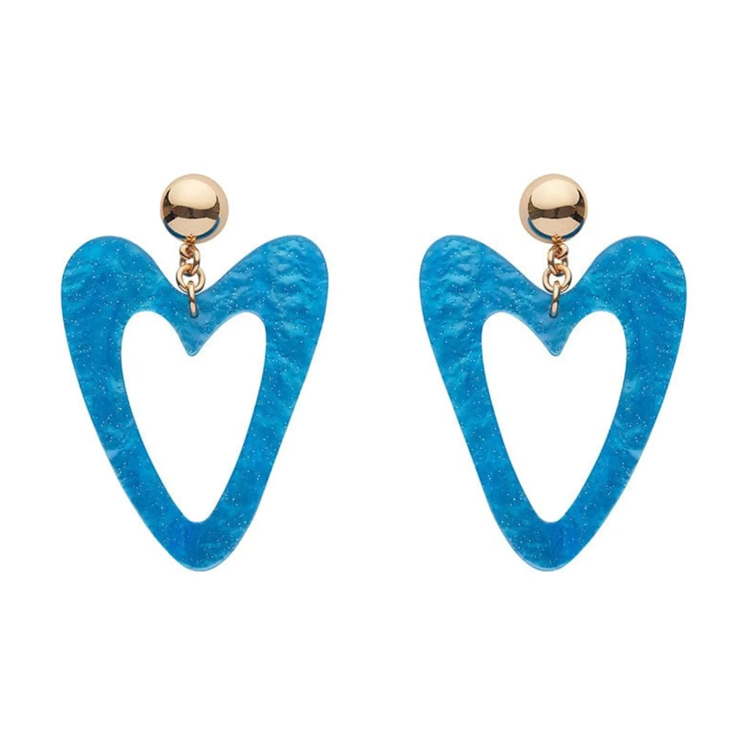 Statement Glitter Ripple Heart Drop Earrings - Aqua