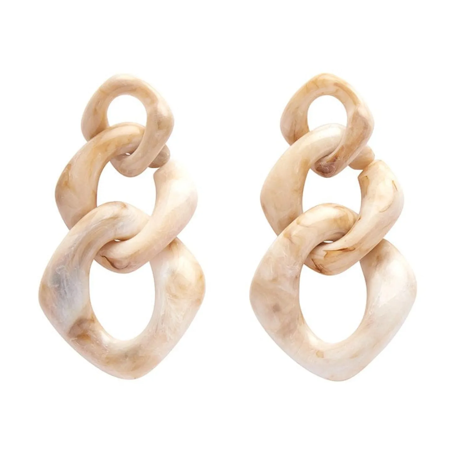 Statement Marble Chain Earrings - Cream
