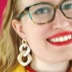 Statement Marble Chain Earrings - Cream