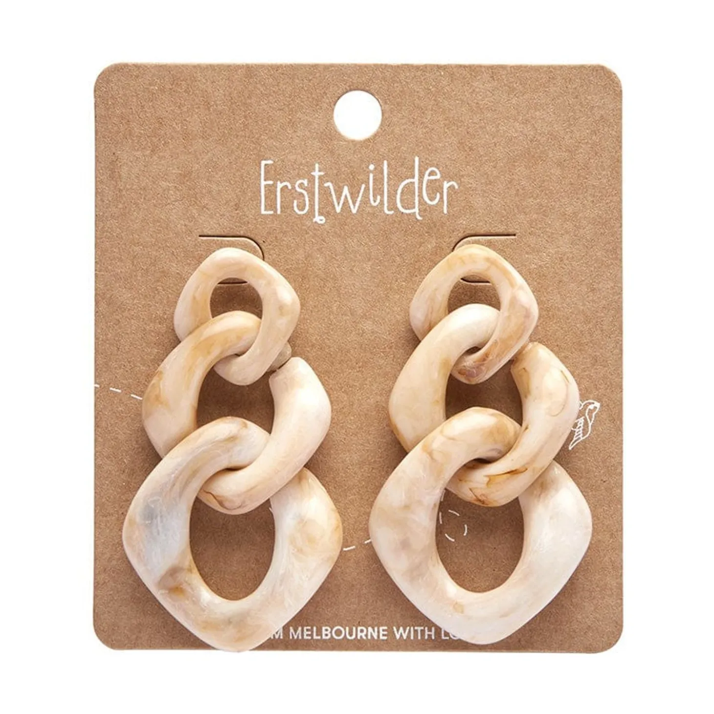 Statement Marble Chain Earrings - Cream