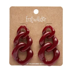 Statement Marble Chain Earrings - Ruby Red