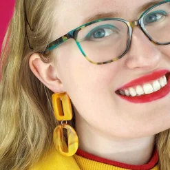 Statement Marble Chunky Drop Earrings - Mustard
