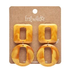 Statement Marble Chunky Drop Earrings - Mustard