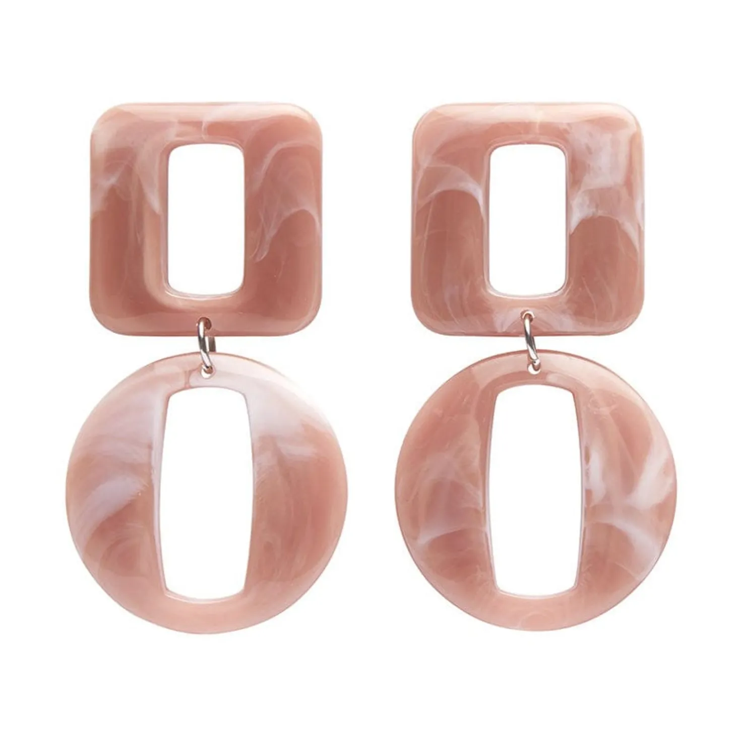 Statement Marble Chunky Drop Earrings - Pink