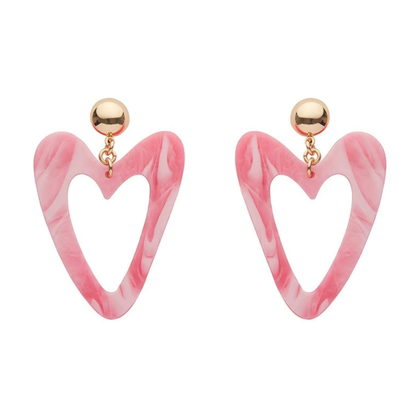 Statement Marble Resin Heart Drop Earrings - Pink