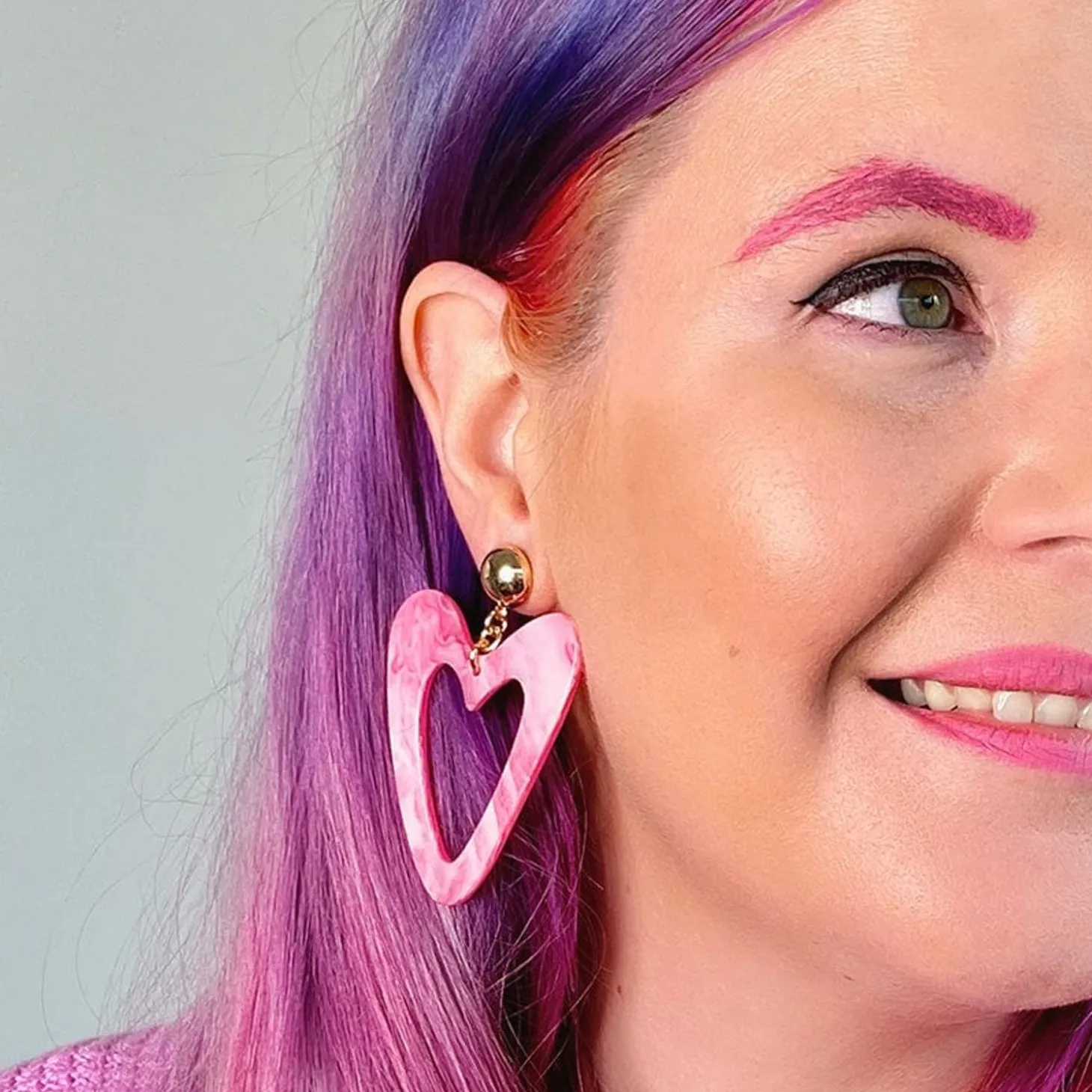 Statement Marble Resin Heart Drop Earrings - Pink