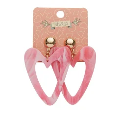 Statement Marble Resin Heart Drop Earrings - Pink