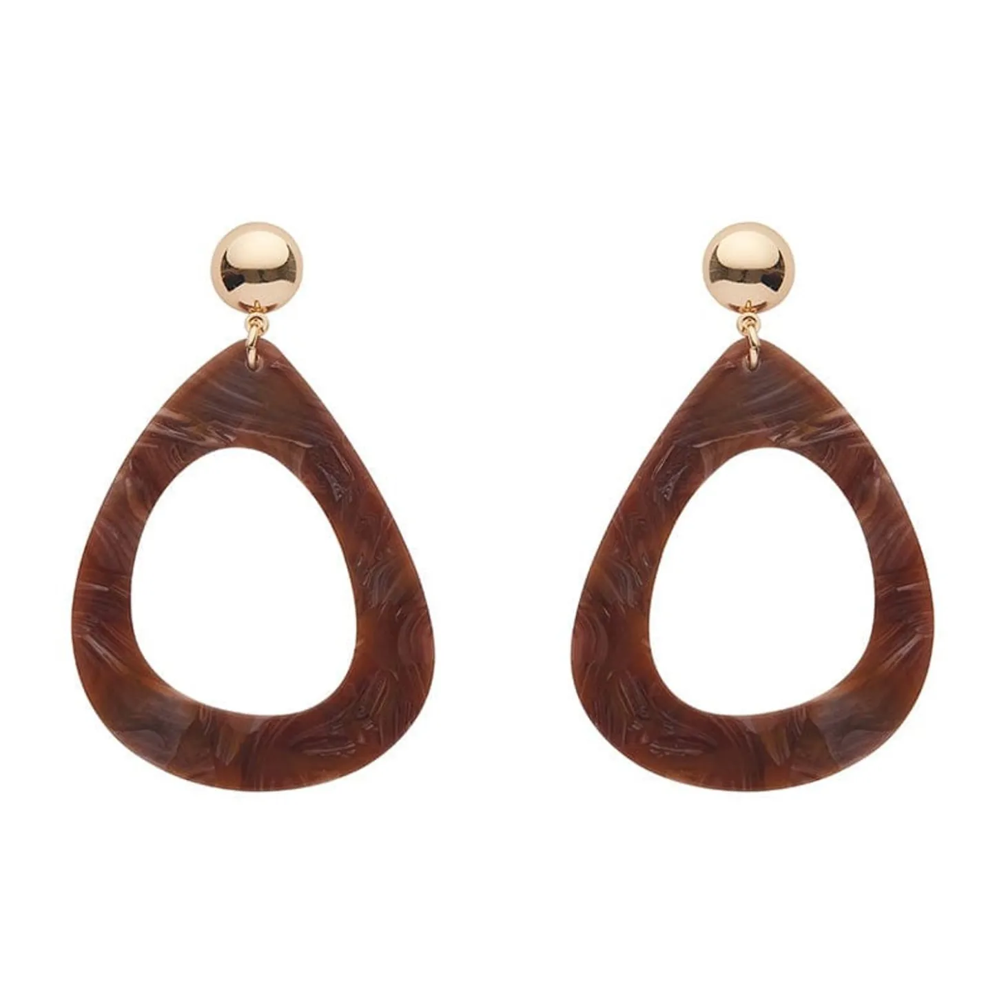 Statement Marble Resin Tear Drop Earrings - Brown
